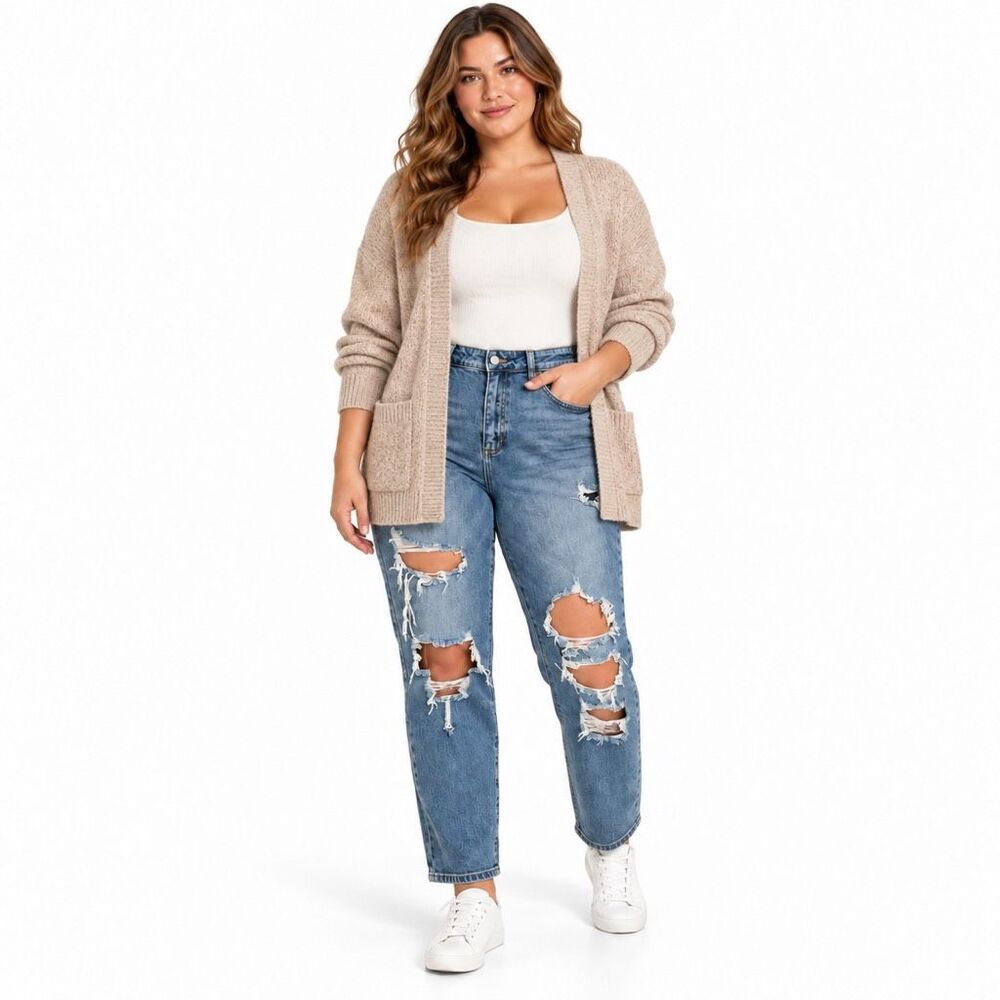 Cello High Rise Distressed Straight Leg Jeans Medium Wash Size 13